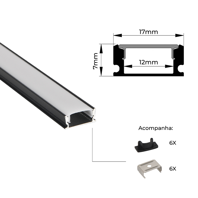 PERFIL ALUMINIO SOBREPOR MOV 17 X 7MM 3 METROS PRETO NORDECOR
