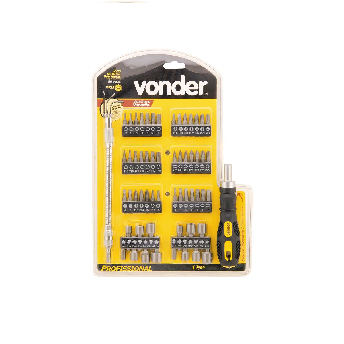 JOGO BITS/PONTEIRA CRV COM CHAVE 58PC - VONDER