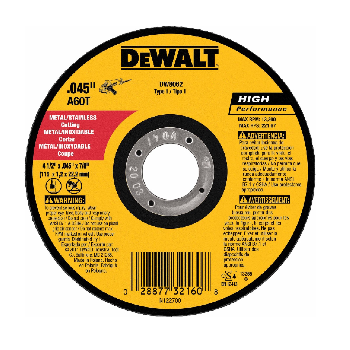 DISCO CORTE ACO  LTW 2 TELAS 41/2"X1/25"X7/8" - FERTAK