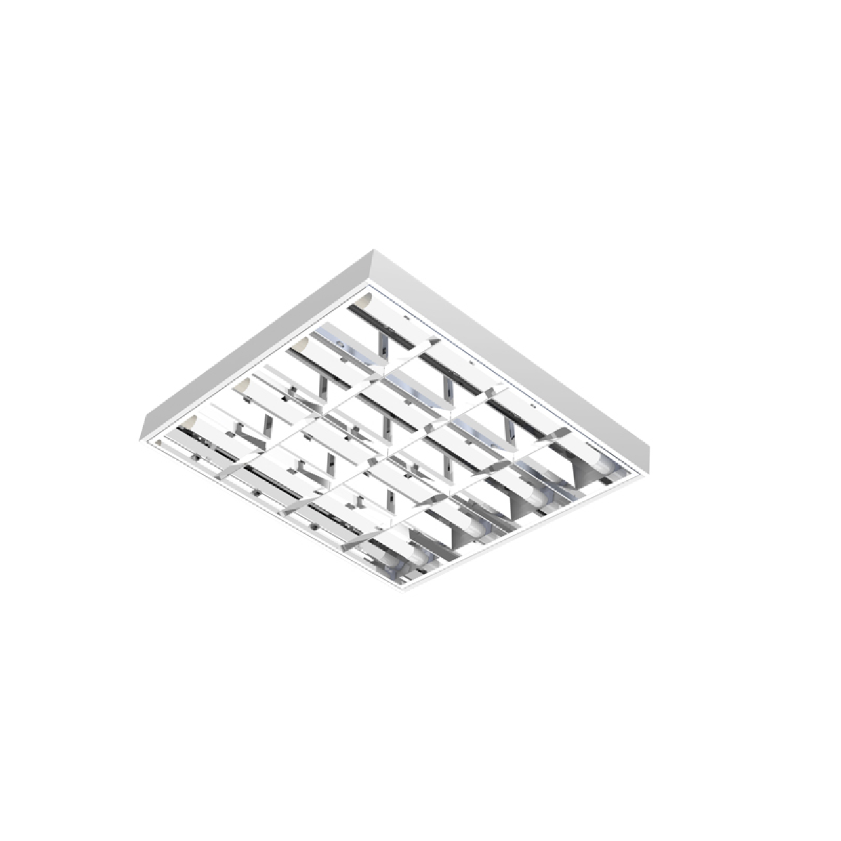 LUMINARIA CALHA ALETADA LED ALTO BRILHO SOB/EMB FORRO MODULAR 62CM QUADRADA 4XT8 ALETADA BRANCA - TASCHIBRA