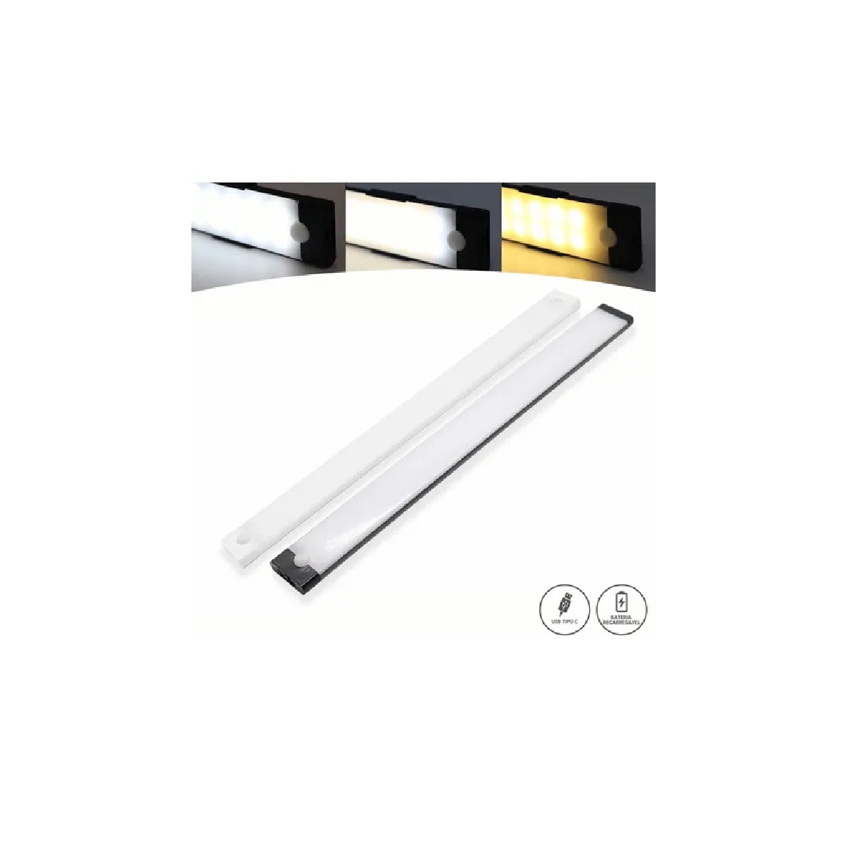 LUMINARIA DIFUSA COM SENSOR 60CM PRETA COM USB RECARREGAVEL